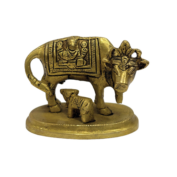 Brass Kamdhenu Cow and Calf Sculpture
