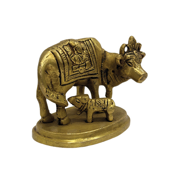 Brass Kamdhenu Cow and Calf Sculpture